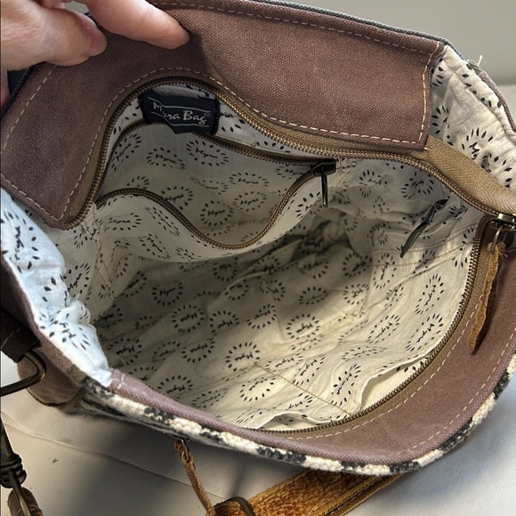 Myra Boho Leather Canvas Crossbody Bag - Picture 5 of 15